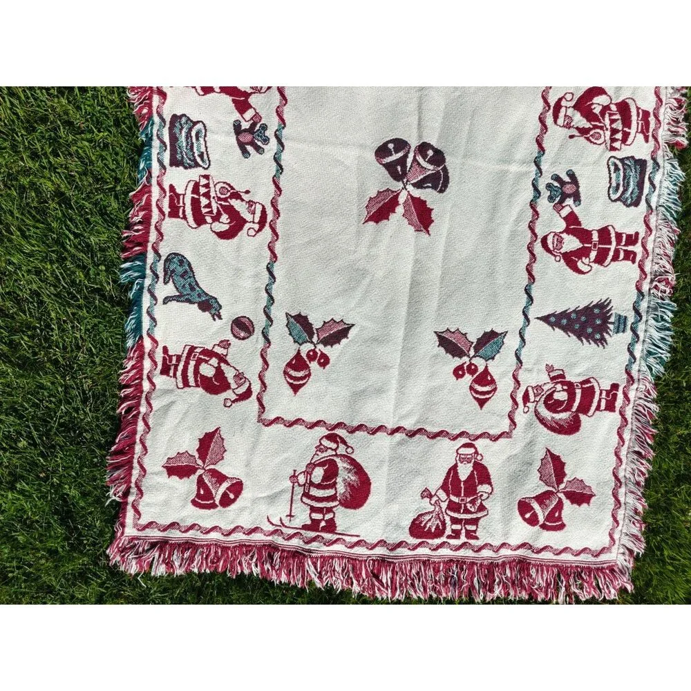 Vintage Santa Claus Christmas Tapestry Throw Blanket Reversible Holiday Decor
